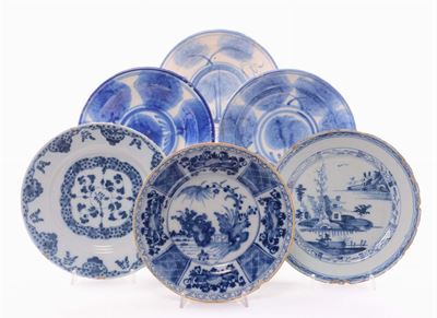 Sei Piatti in Maiolica a Decoro Bianco e Blu, Delft