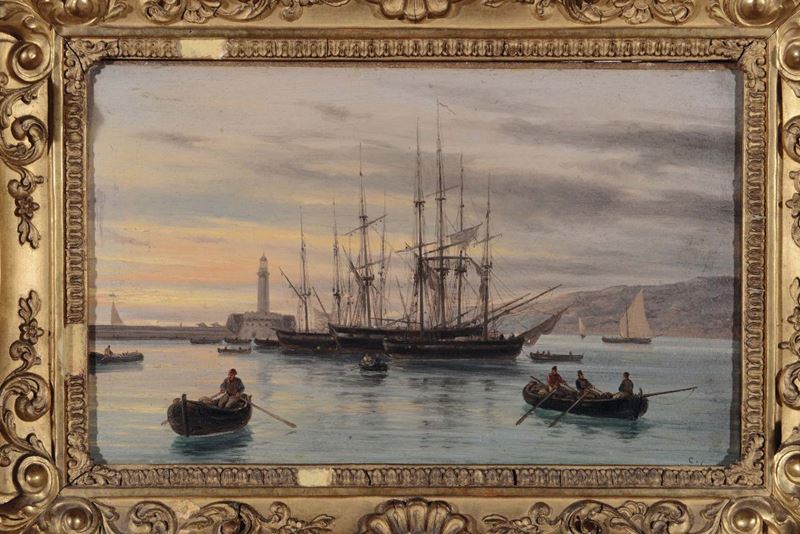 Giuseppe Primo Canella (1788-1847) Veduta di porto  - Asta Dipinti del XIX e XX secolo - Cambi Casa d'Aste