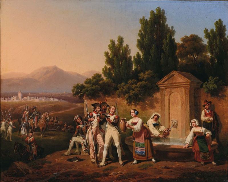 Hippolyte Lecompte (1781-1857) Truppe napoleoniche nella campagna laziale, 1846  - Asta Dipinti del XIX e XX secolo - Cambi Casa d'Aste