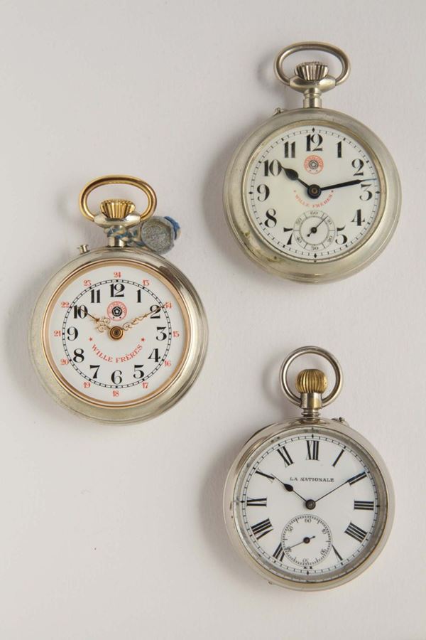 Lotto di tre orologi da tasca di cui due Roskopf e uno La Nationale