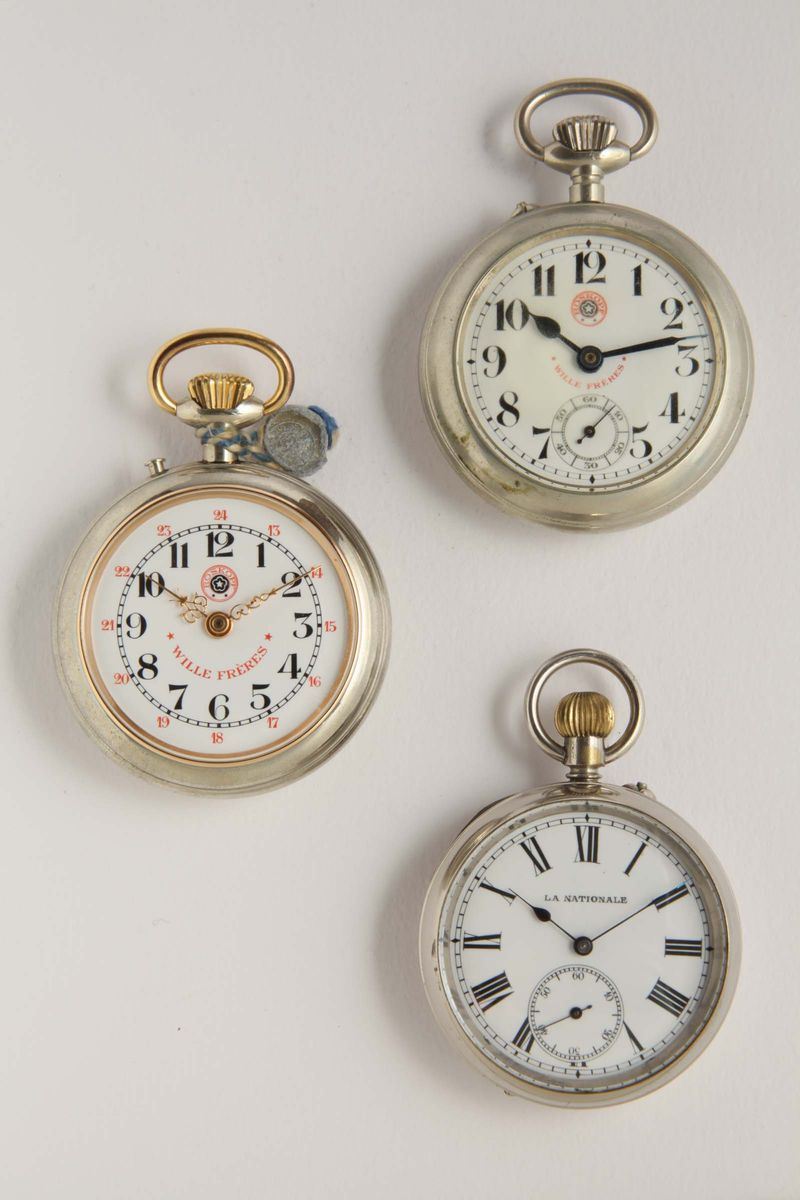 Lotto di tre orologi da tasca di cui due Roskopf e uno La Nationale  - Auction Silver, Ancient and Contemporary Jewels - Cambi Casa d'Aste