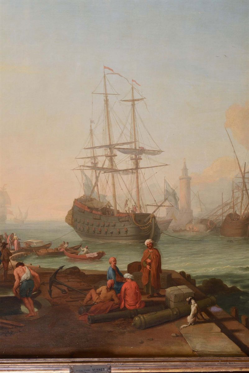 Adrien Manglard (lione 1695 - Roma 1760)scena di Porto