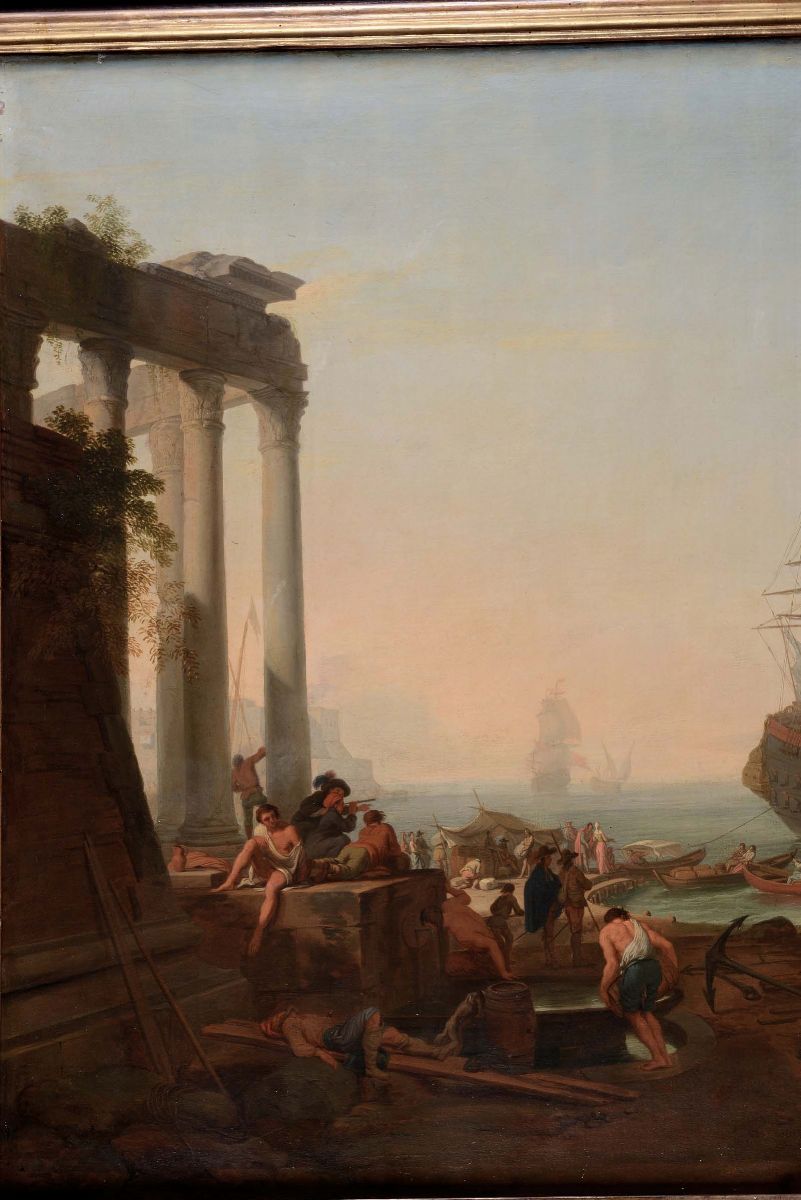 Adrien Manglard (lione 1695 - Roma 1760)scena di Porto