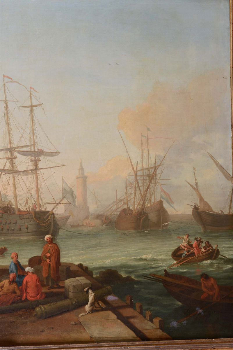Adrien Manglard (lione 1695 - Roma 1760)scena di Porto