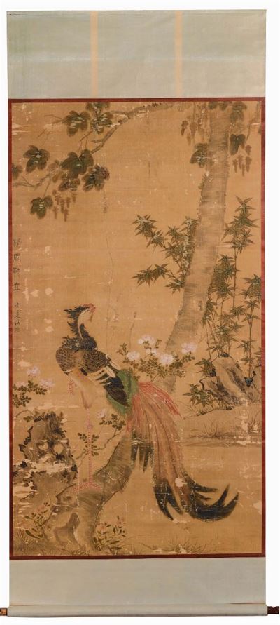 Pannello con Fenice su Ramo Fiorito, Cina, Dinastia Qing, XIX Secolo