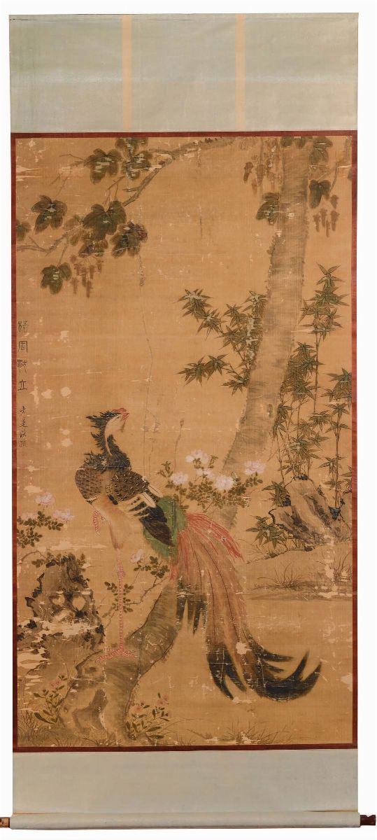 Pannello con fenice su ramo fiorito, Cina, Dinastia Qing, XIX secolo