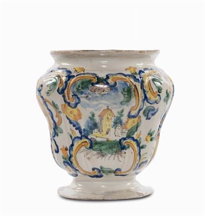 Vaso in Maiolica a Decoro Policromo, Napoli, Angelo del Vecchio 1746