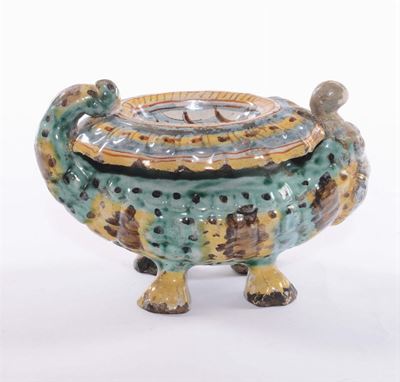Saliera in Maiolica a Guisa di Arpia, Imitazione Deruta XIX Secolo