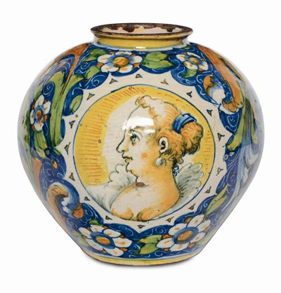 Boccia in Maiolica con Decoro a Doppio Medaglione, Venezia XVI Secolo