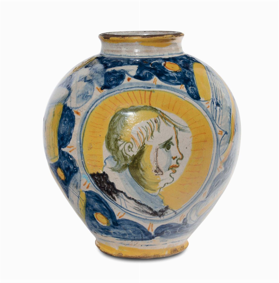 Boccia in Maiolica con Decoro a Doppio Medaglione, Venezia XVI Secolo