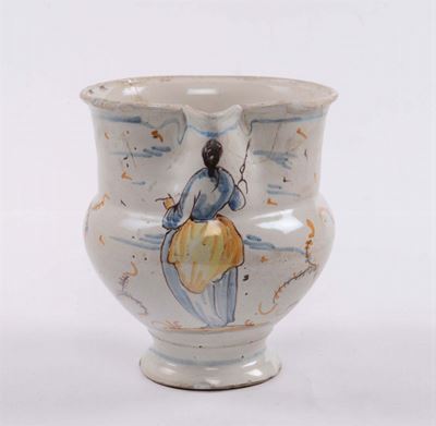 Brocca in Maiolica Decorata con Figura Femminile, Savona XVIII Secolo