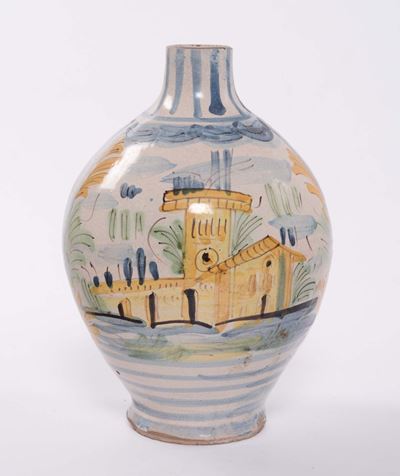 Fiasca in Maiolica a Decoro Policromo, Velletri XIX Secolo