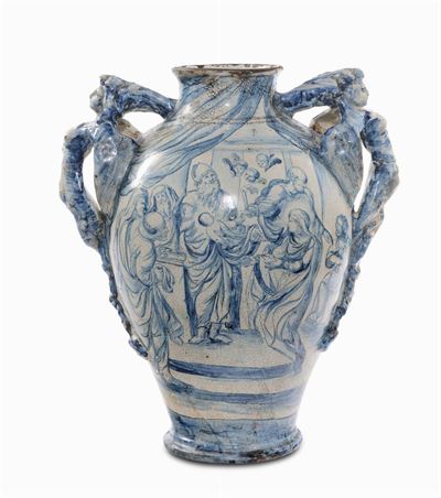 Anfora Biansata in Maiolica Istoriata, Imitazione di Paolo Francesco Brandi (attivo a Napoli dal ...