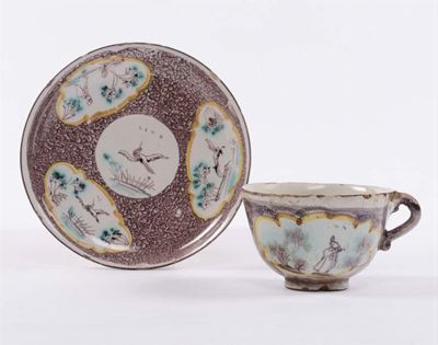 Tazzina con Piattino in Maiolica, Savona XVIII Secolo