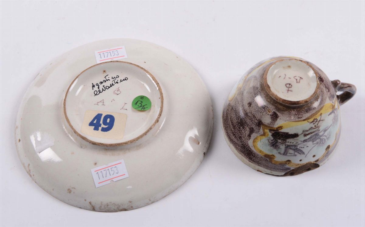 Tazzina con Piattino in Maiolica, Savona XVIII Secolo