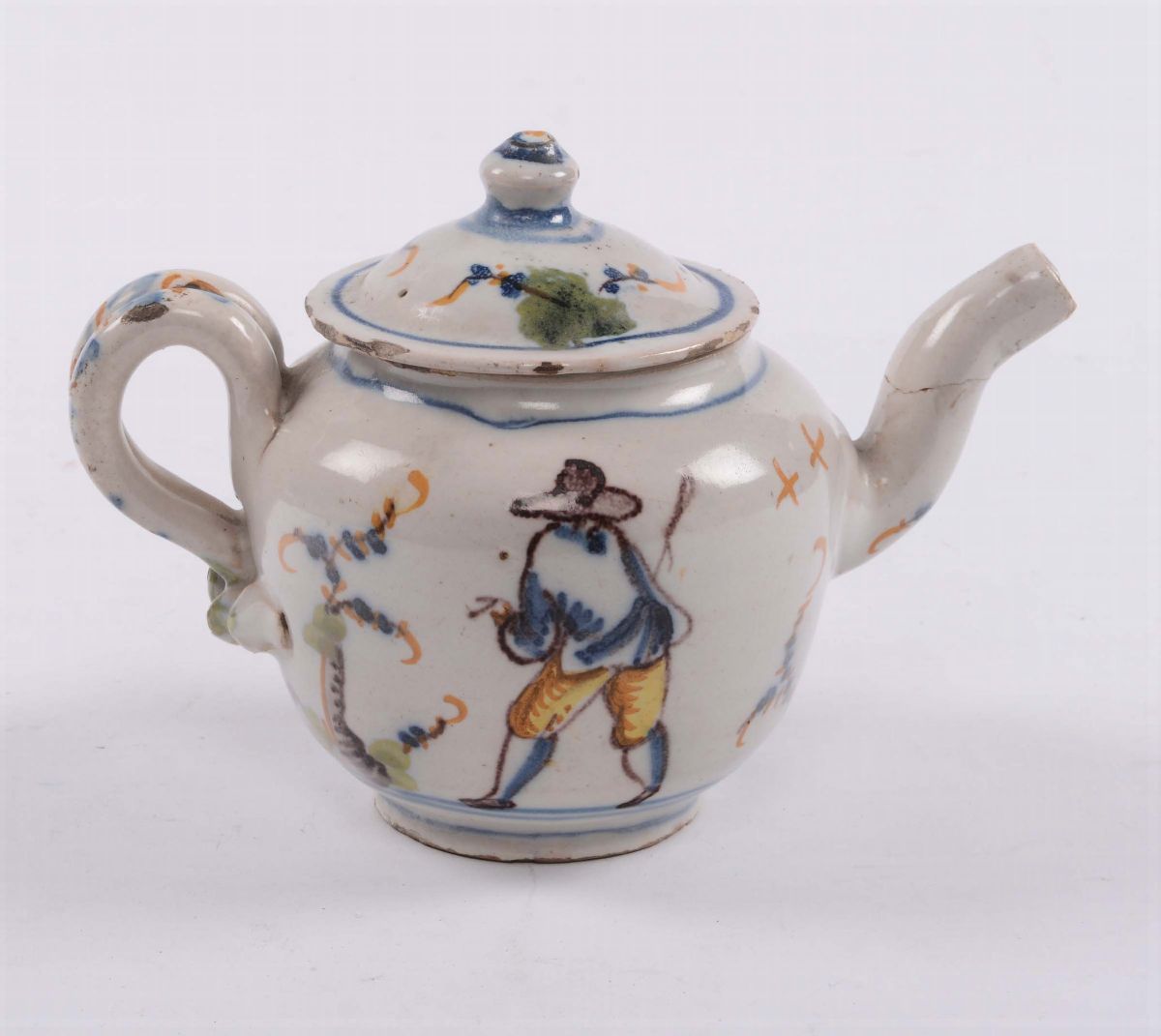 Piccola Teiera in Maiolica a Decoro Policromo, XVIII Secolo