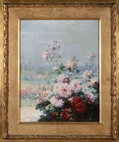 Grégoire Chapoton (1845-?)fiori con Paesaggio, 1891