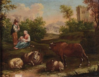 Scuola Italiana del XVIII Secolopaesaggi con Figure ed Armenti