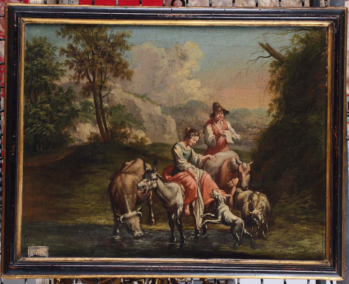 Scuola Italiana del XVIII Secolopaesaggi con Figure ed Armenti