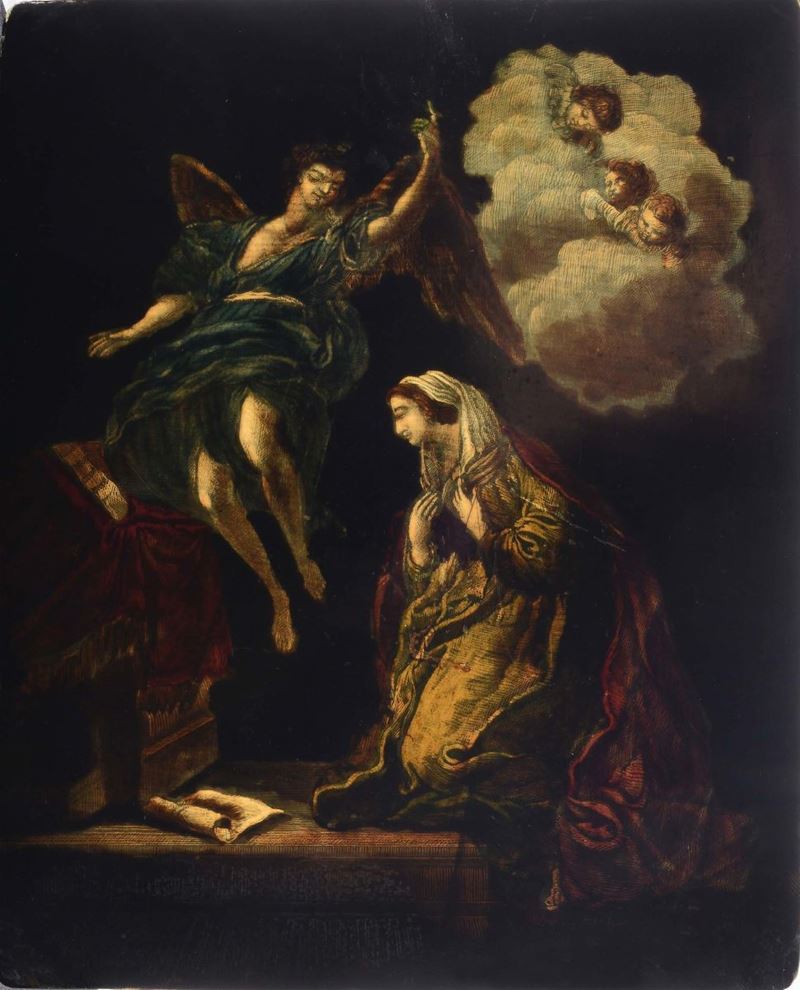 Scuola Italiana del XVIII secolo Annunciazione (da El Greco)  - Asta Dipinti Antichi - Cambi Casa d'Aste