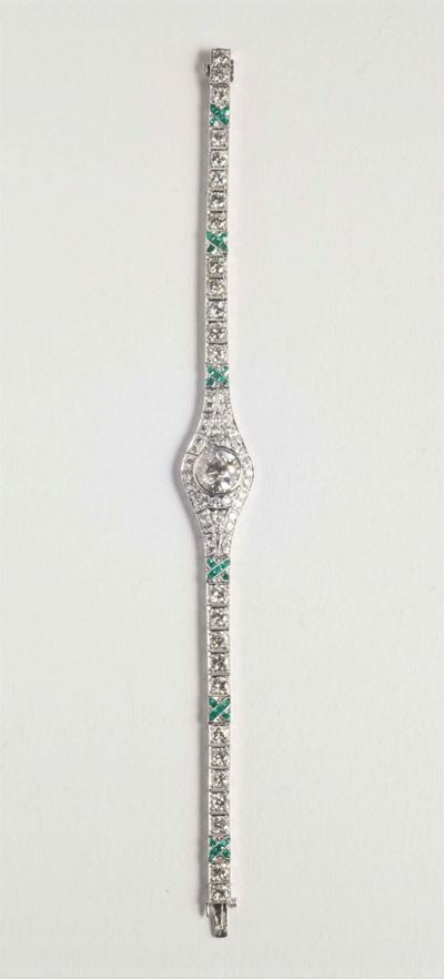 Bracciale in Stile Art Deco con Diamante Centrale di Ct 3,00 Circa