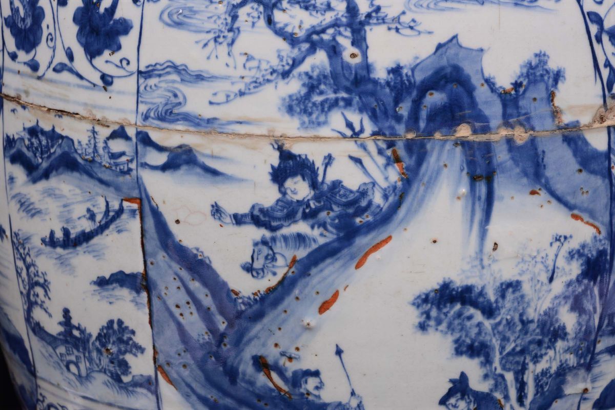 Potiche in Porcellana Bianca e Blu con Coperchio a Figura di Cane di Pho, Cina, Dinastia Ming, Pe...