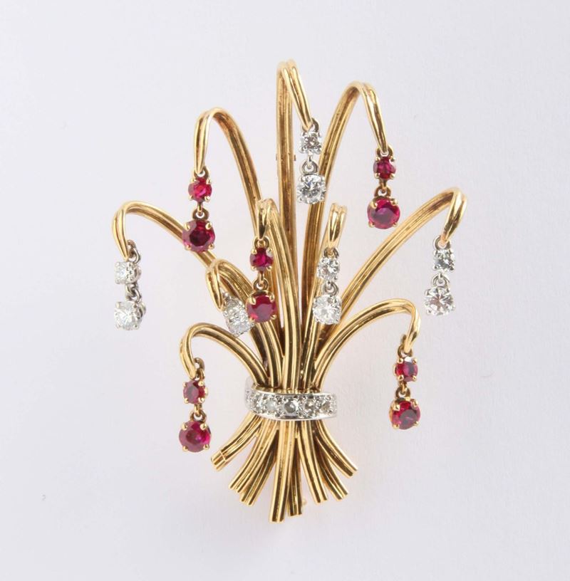 A ruby and diamond brooch  - Auction Silver, Ancient and Contemporary Jewels - Cambi Casa d'Aste