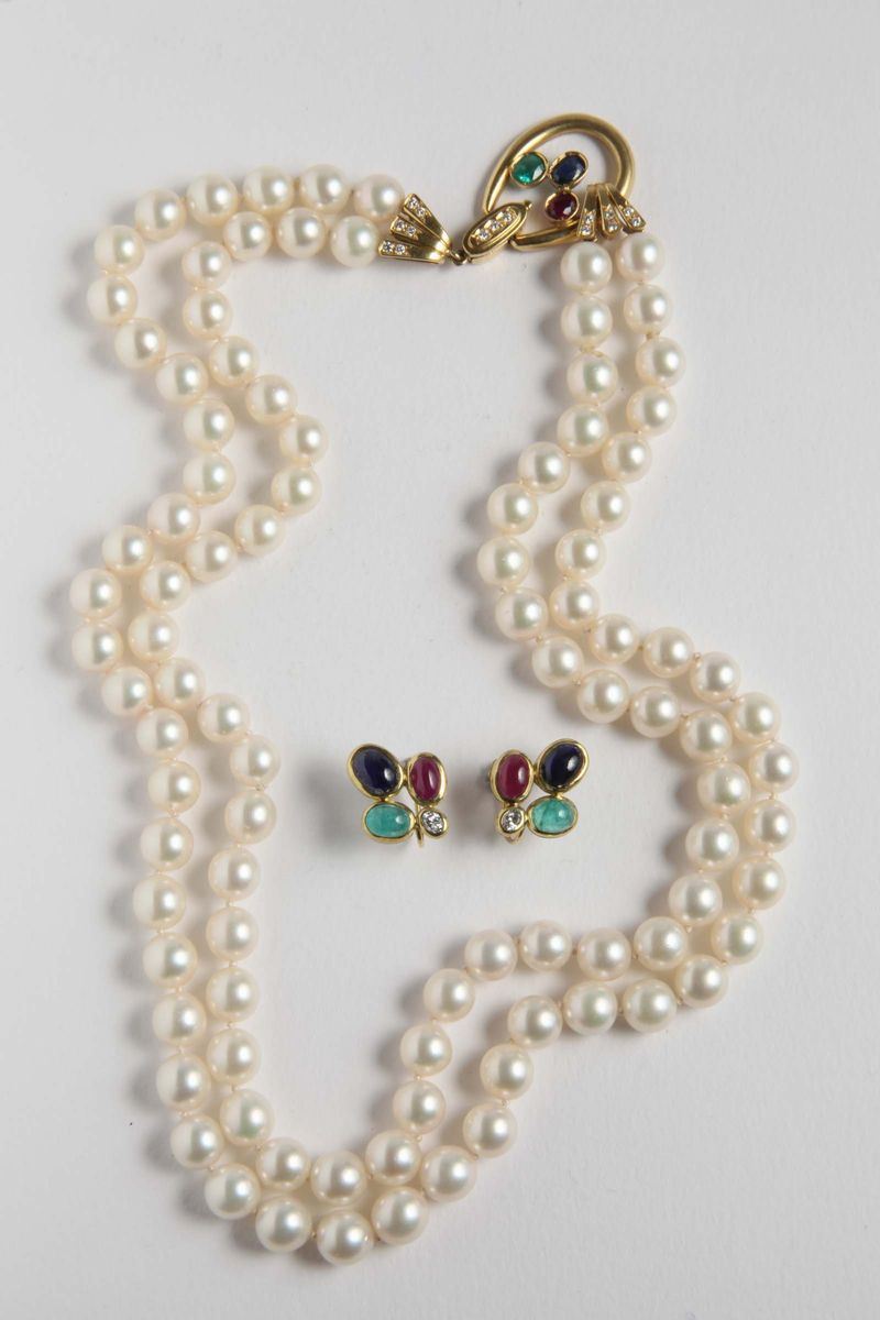 Lotto composto da collana due fili di perle Akoya e orecchini  - Asta Argenti e Gioielli Antichi e Contemporanei - Cambi Casa d'Aste