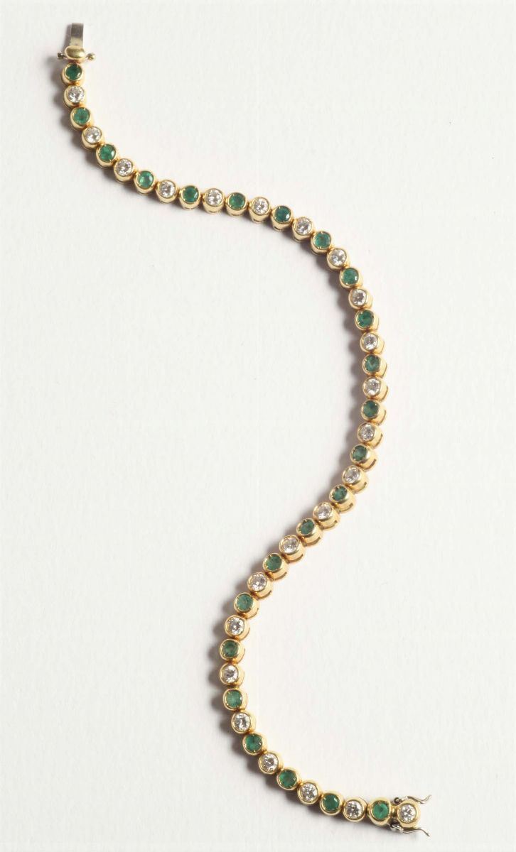 A diamond and emerald line bracelet  - Auction Silver, Ancient and Contemporary Jewels - Cambi Casa d'Aste