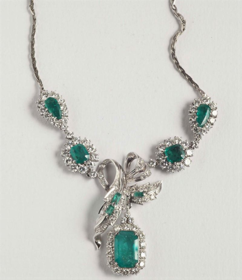 An emerald and diamond necklace  - Auction Silver, Watches, Antique and Contemporary Jewelry - Cambi Casa d'Aste