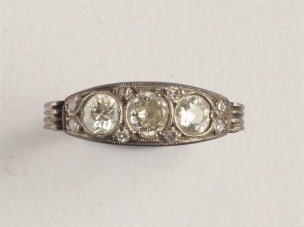 A 19th century silver and diamond three-stone ring