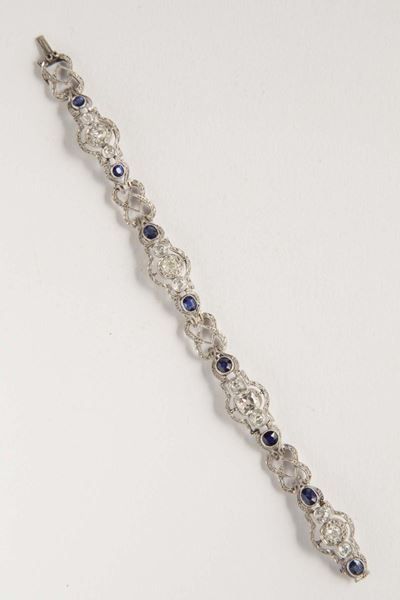 Braccialetto con Diamanti di Vecchio Taglio e Zaffiri