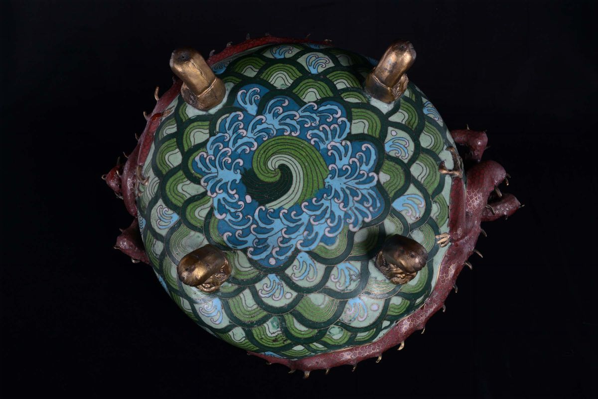 Piccolo Incensiere Cloisonné con Draghi, Cina, Dinastia Qing, Fine del XIX Secolo