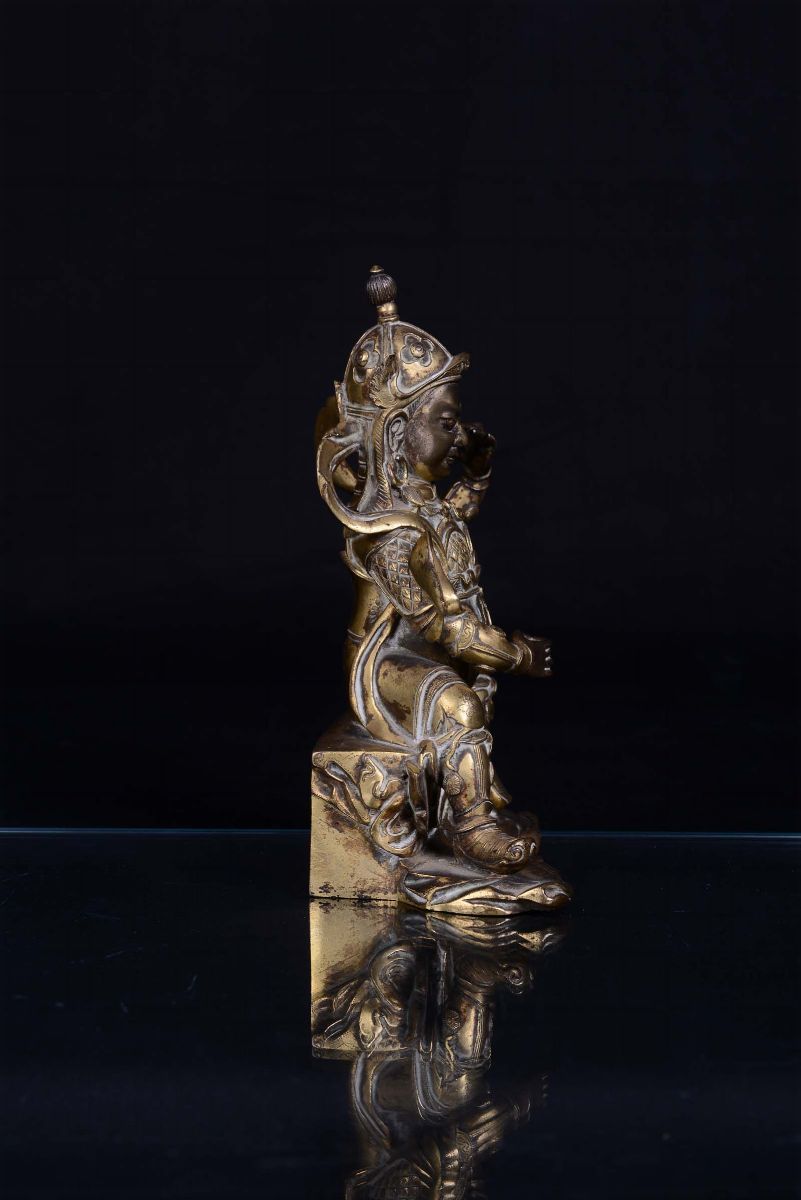 Guardiano in Bronzo Dorato Seduto su Trono, Cina, Dinastia Qing, XVIII Secolo