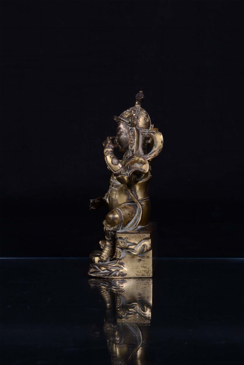 Guardiano in Bronzo Dorato Seduto su Trono, Cina, Dinastia Qing, XVIII Secolo