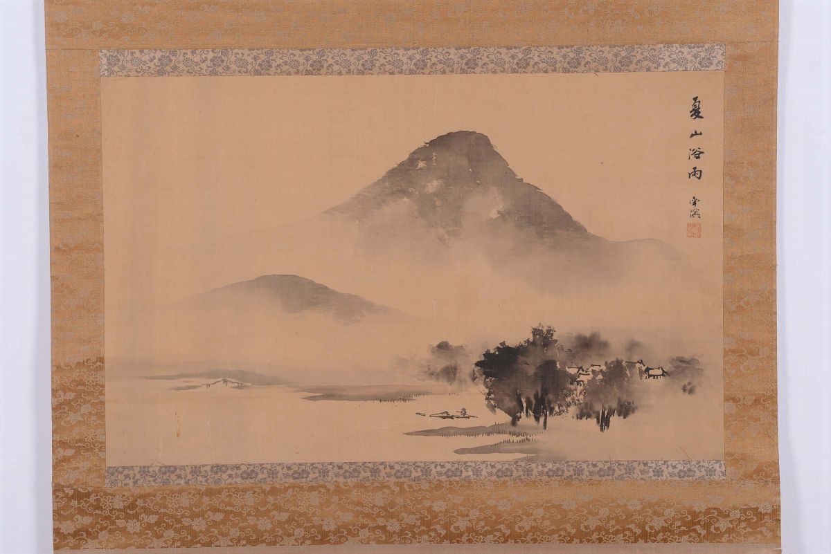 Rotolo in Pergamena e Seta Raffigurante Veduta Orientale, Cina, Dinastia Qing, XIX Secolo