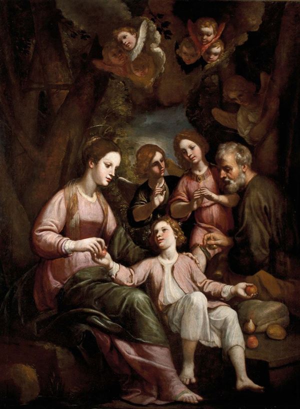 Bernardo Castello (Genova 1557-1629) Sacra Famiglia con Angeli
