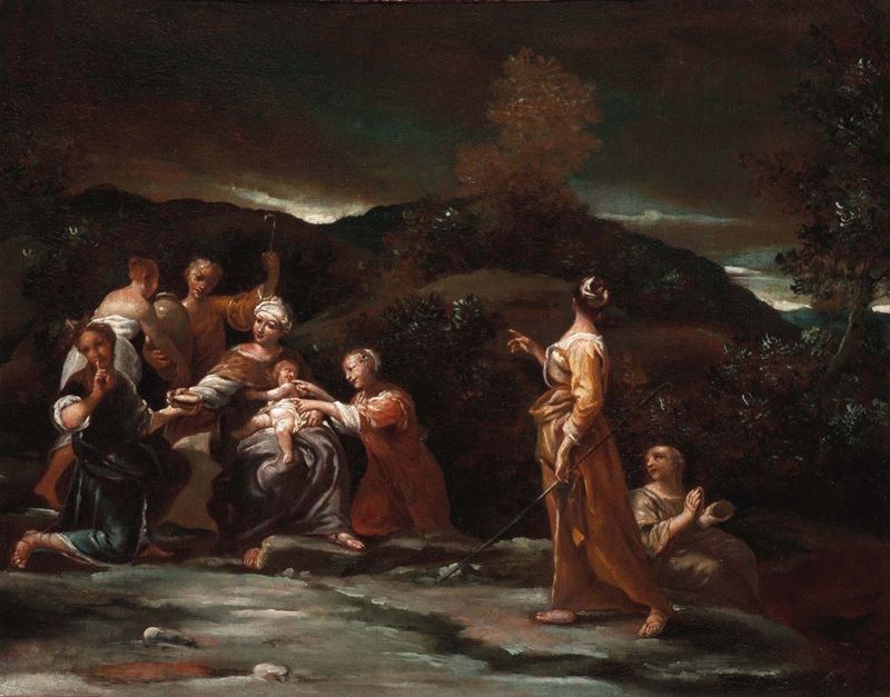 Giuseppe Maria Crespi (Bologna 1665-1747) Giove allevato dalle Ninfe  - Asta Dipinti Antichi - Cambi Casa d'Aste