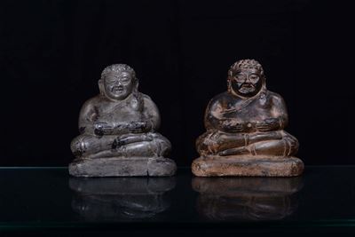 Coppia Buddha in Pietra Lavica