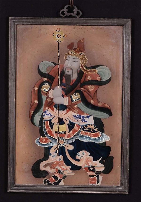 Two paintings on glass representing oriental figures, China 19th century
