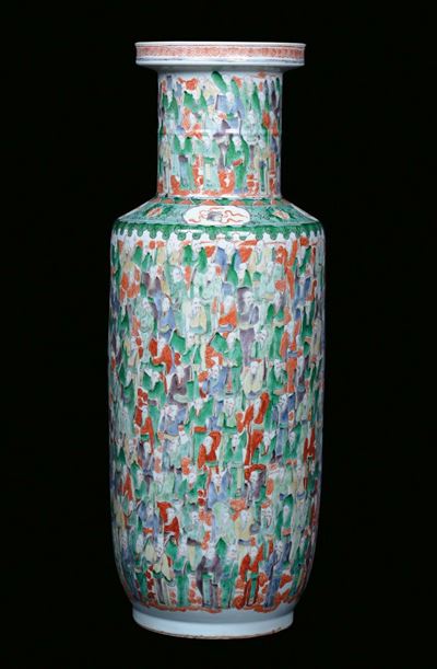 Vaso Cinquecento Luohan in Porcellana Policroma Famiglia Verde, Cina, Dinastia Qing, XIX Secolo