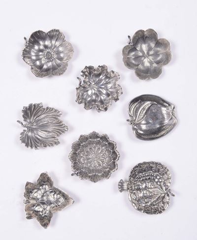 Lotto Composto da Otto Segnaposti a Guisa di Frutta e Fiori. Sterling 925, Gianmaria Buccellati