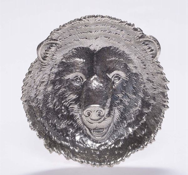 Piatto sterling 925 decorato con orso. Gianmaria Buccellati
