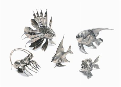 Lotto Composto da Cinque Animali. Sterling 925