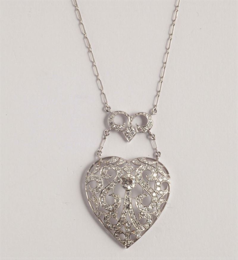 An heart openwork diamond-set pendant  - Auction Silver, Ancient and Contemporary Jewels - Cambi Casa d'Aste
