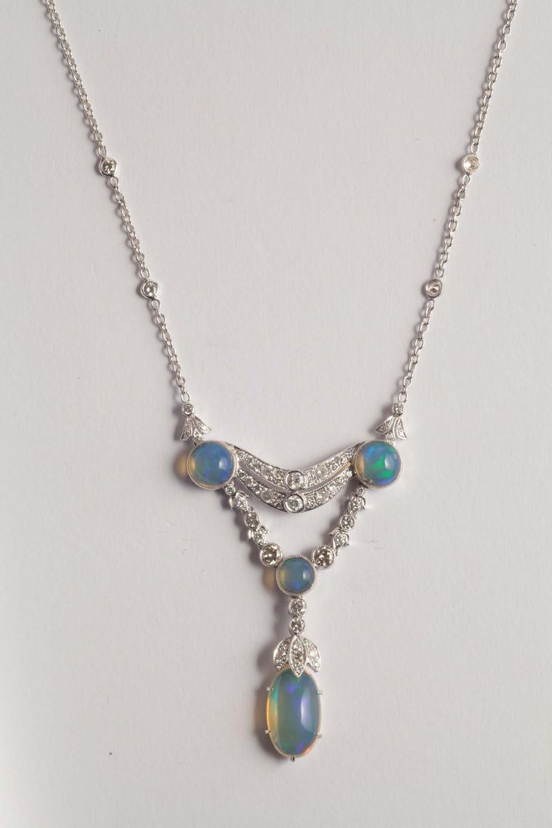 An Art Nouveau style opal and diamond-set necklace  - Auction Silver, Ancient and Contemporary Jewels - Cambi Casa d'Aste