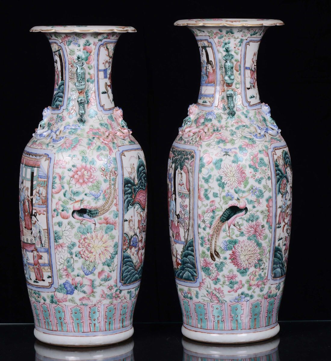 Coppia di Vasi in Porcellana Famiglia Rosa, Cina, Dinastia Qing, XIX Secolo