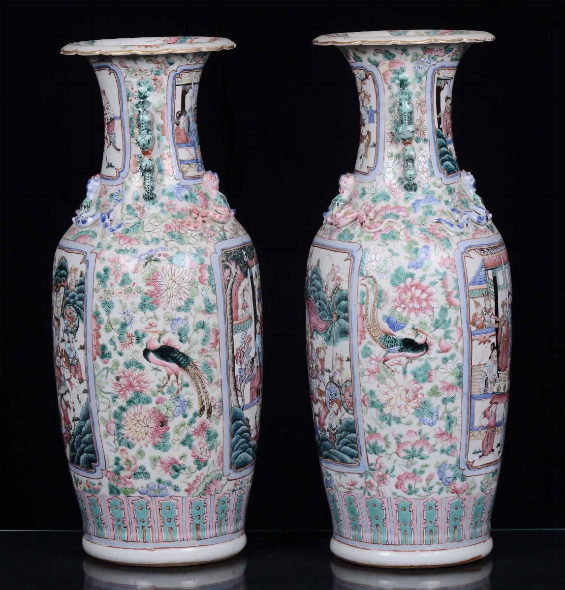 Coppia di Vasi in Porcellana Famiglia Rosa, Cina, Dinastia Qing, XIX Secolo