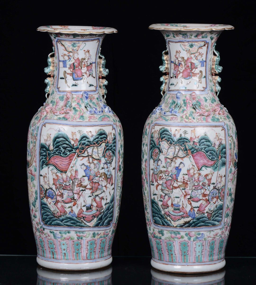 Coppia di Vasi in Porcellana Famiglia Rosa, Cina, Dinastia Qing, XIX Secolo
