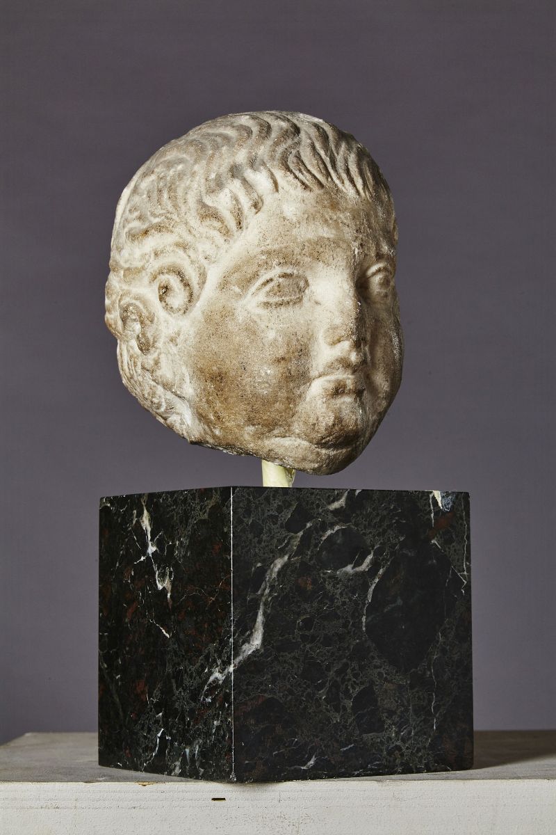 Testa di Fanciullo. Marmo Scolpito. Arte Italiana del XV-XVI Secolo